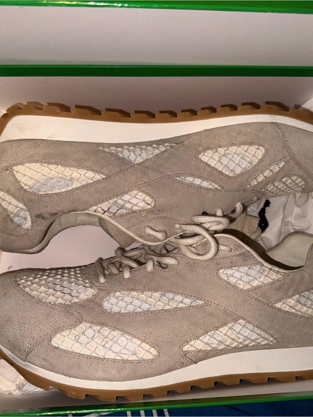 Bottega Veneta Taupe and Cream Suede Mesh Sneakers